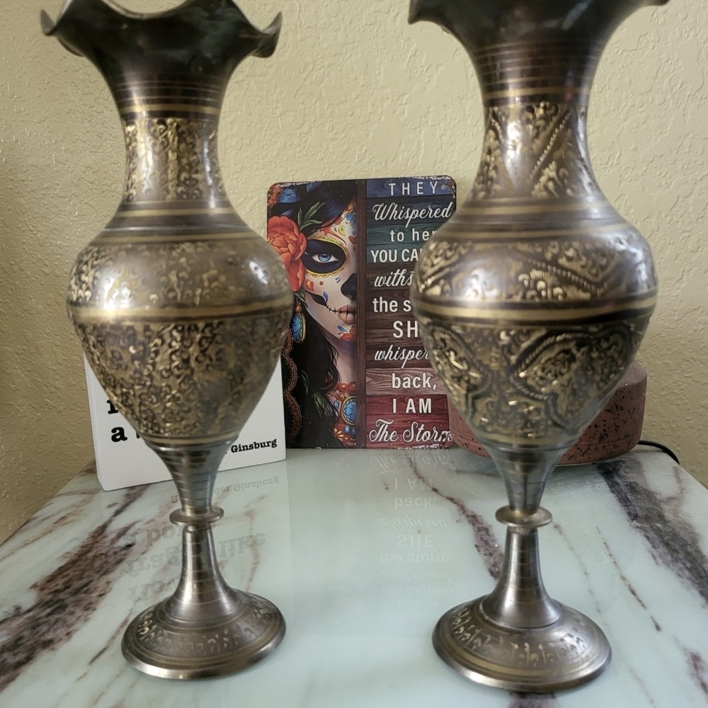Elegant Etched Brass Vases with Intricate Detailing (2)